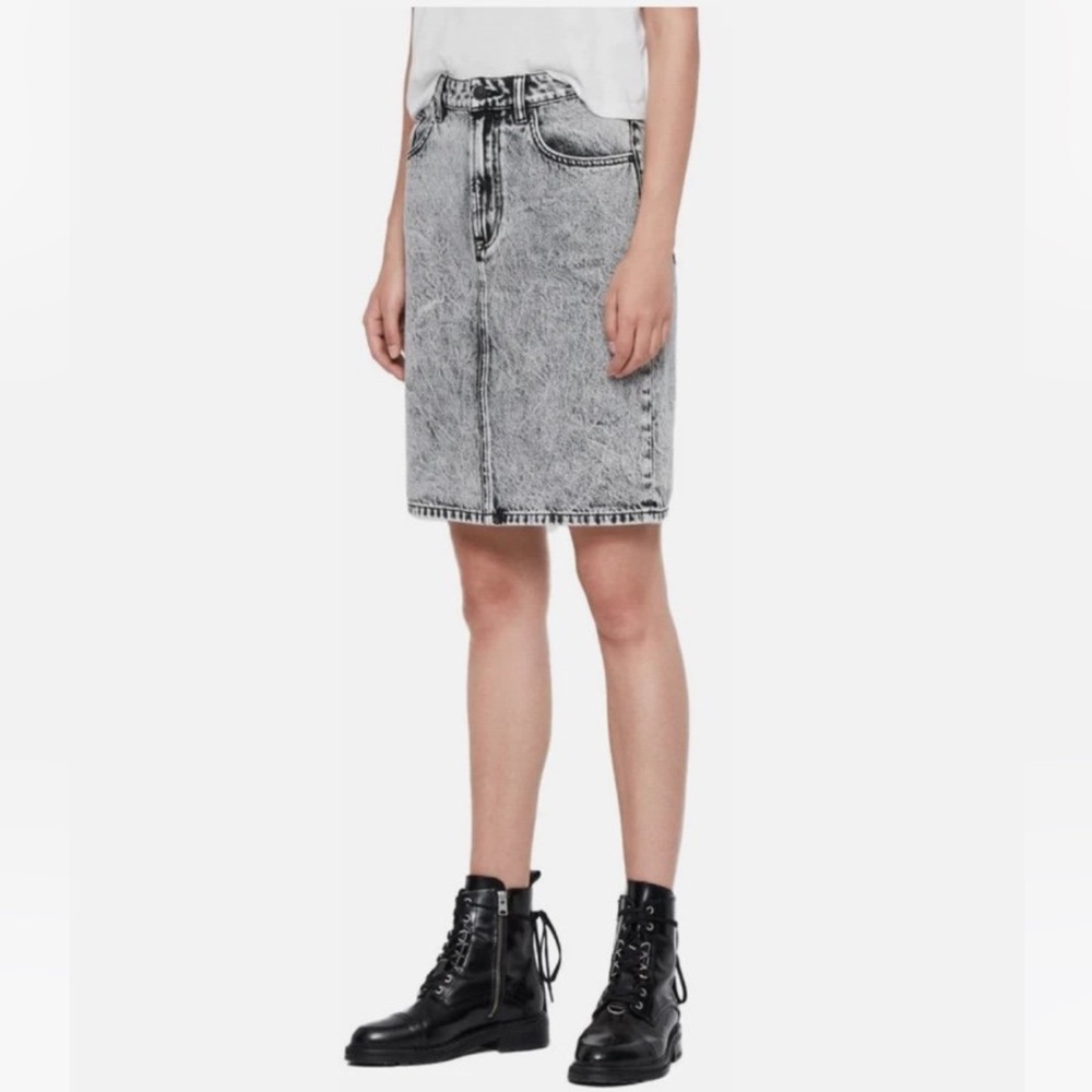 AllSaints Nara Pencil Skirt Denim Jean Black Acid Wash Vintage Inspired XS 0 2 4 - Picture 9 of 11